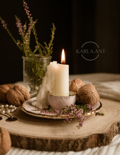 Fotografia produktowa handmade gliniany świecznik, świeczka